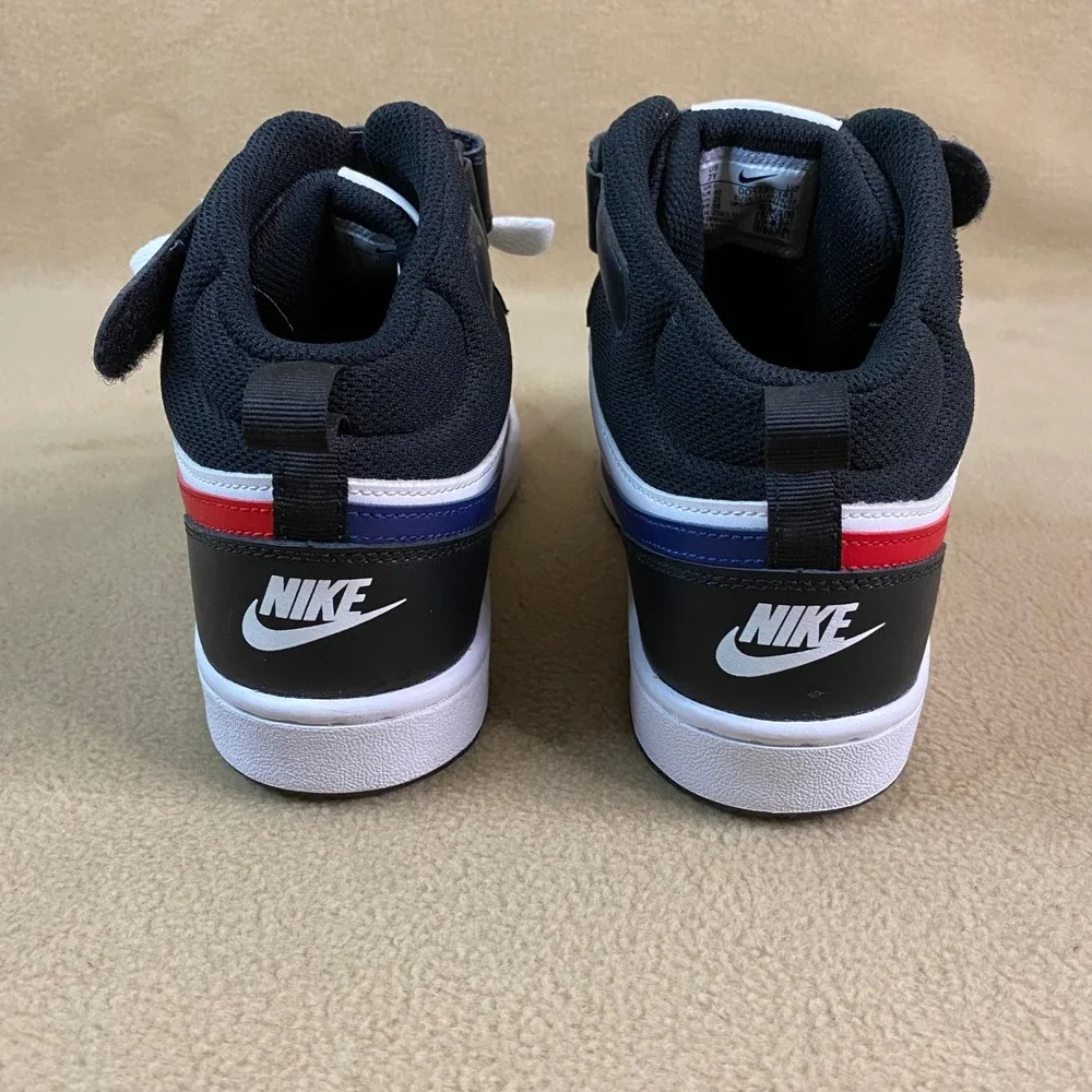 Nike Court Vision Mid Kids Sneakers Black White Red Blue Strap Casual Sz 7Y EUC‎